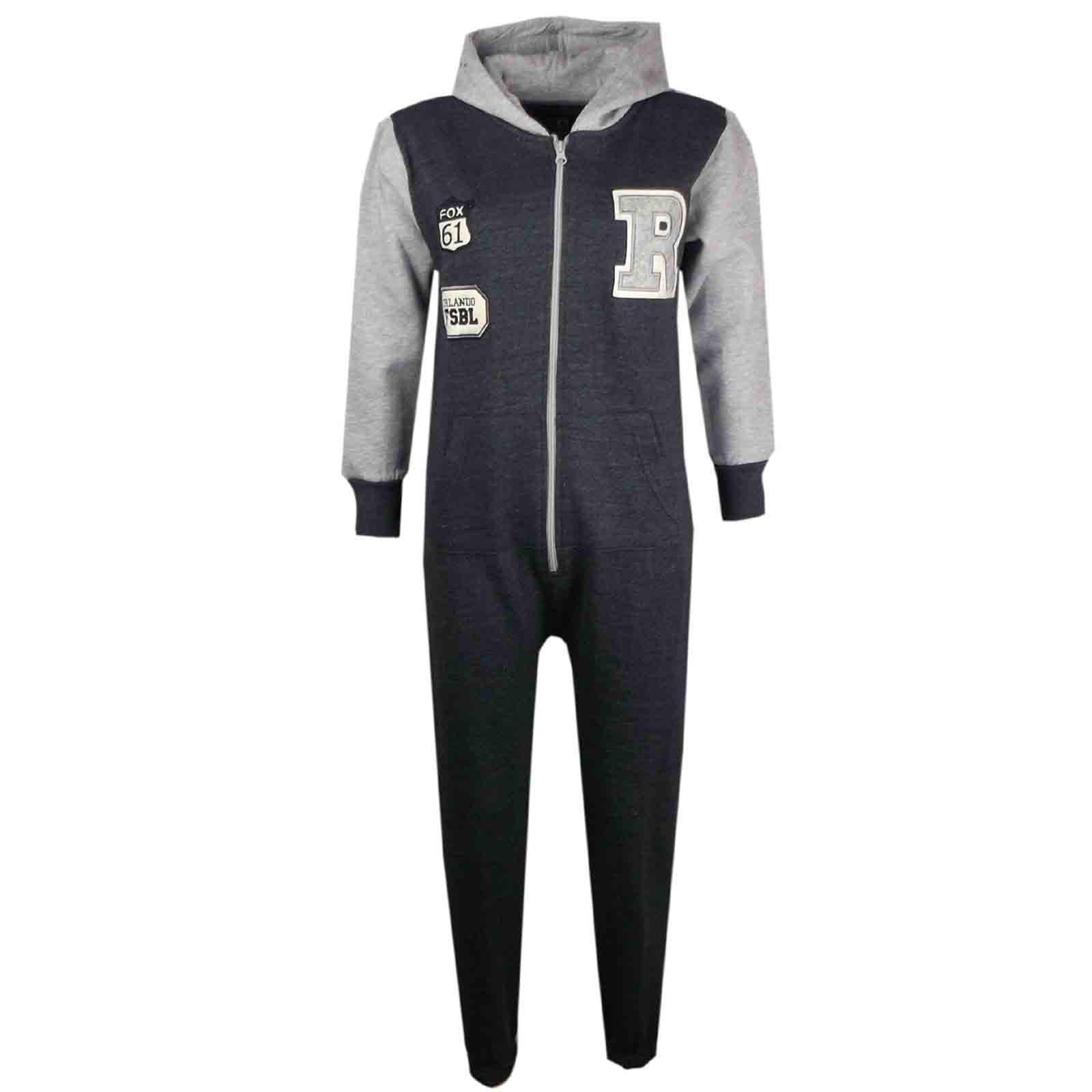Kids Girls Boys Varsity Baseball Hooded Onesie Fleece All In One Age 5